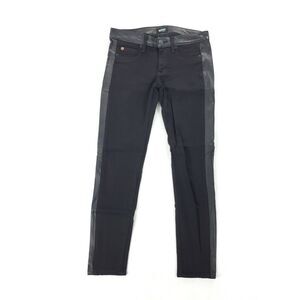 Hudson Jeans Leeloo Super Skinny Crop Size 25 Womens Black Leather Panels